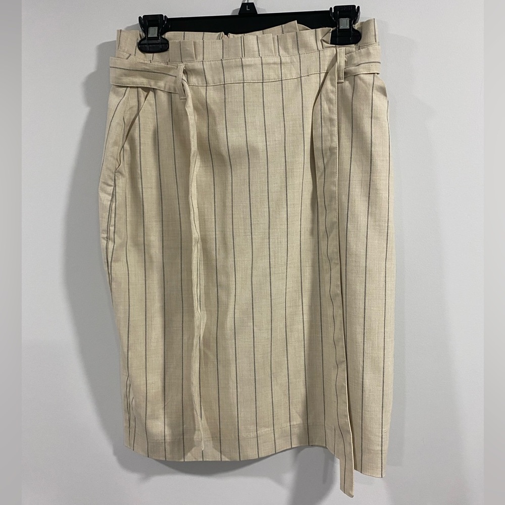 NWT Banana Republic Factory Light Tan/Cream Striped Midi Shirt with Fabric Belt